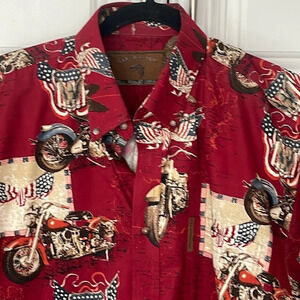 Clearwater Outfitters Short Sleeve Red Button down shirt MOTORCYCLES SIZE Large